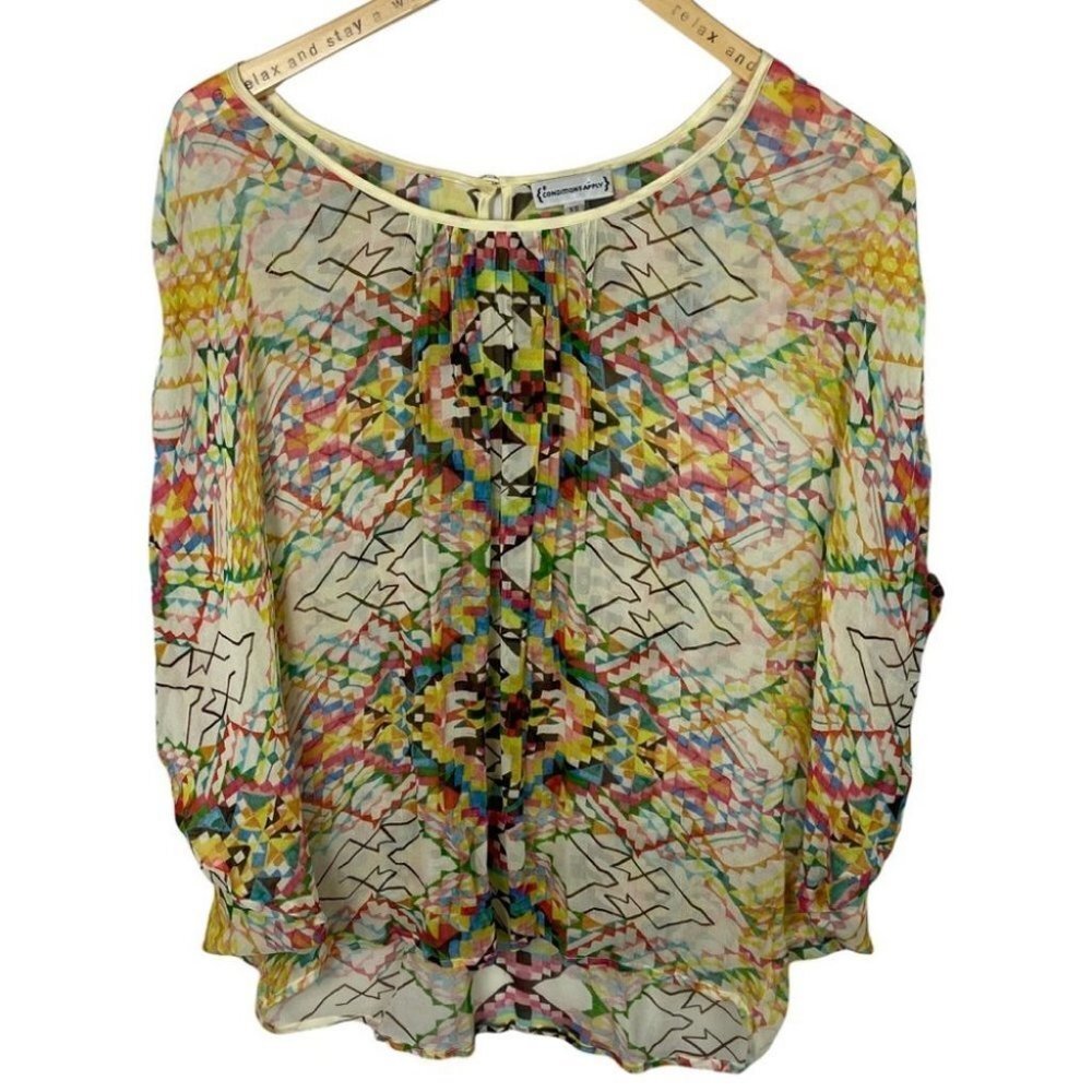 Anthropologie Bohemian Print Blouse Poncho Size XS Conditions Apply Top Hippie